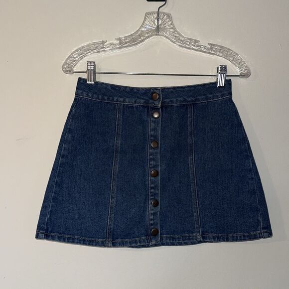 Melville High-Waisted Button-Front Denim Mini Skirt 26 Wash Cotton A-Line - Picture 5 of 8